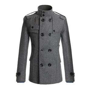 Men Windbreaker Coat Solid Color Double-breasted Wool Overcoat Formal Business Winter Outer Jacket Casual Wear Clothing For Work