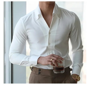 Men's Italian Collar Shirt, Wrinkle-free, Casual, Fashionable, Slim-fit with A Lapel Design, Branded Clothing, Youth, New