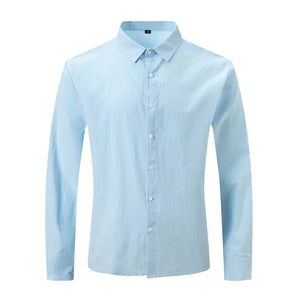 Men's Linen Long-Sleeved Shirts Spring Autumn  100%Cotton  Solid Color Turn-down Collar Casual Style Plus