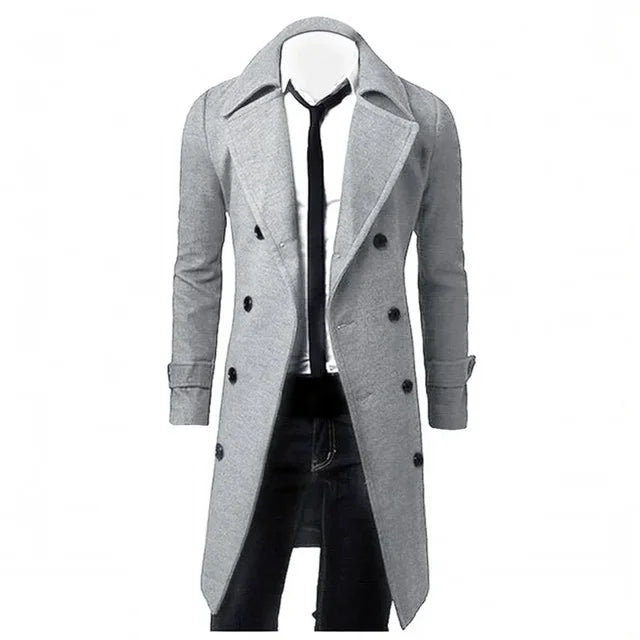 Mens Double Breasted Trench Coat 2023 Winter New Wool Blend High Quality Fashion Casual Slim Fit Solid Color Mens Coat Jacket