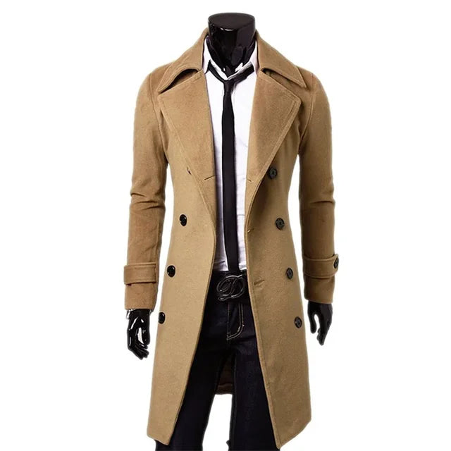 Mens Double Breasted Trench Coat 2023 Winter New Wool Blend High Quality Fashion Casual Slim Fit Solid Color Mens Coat Jacket