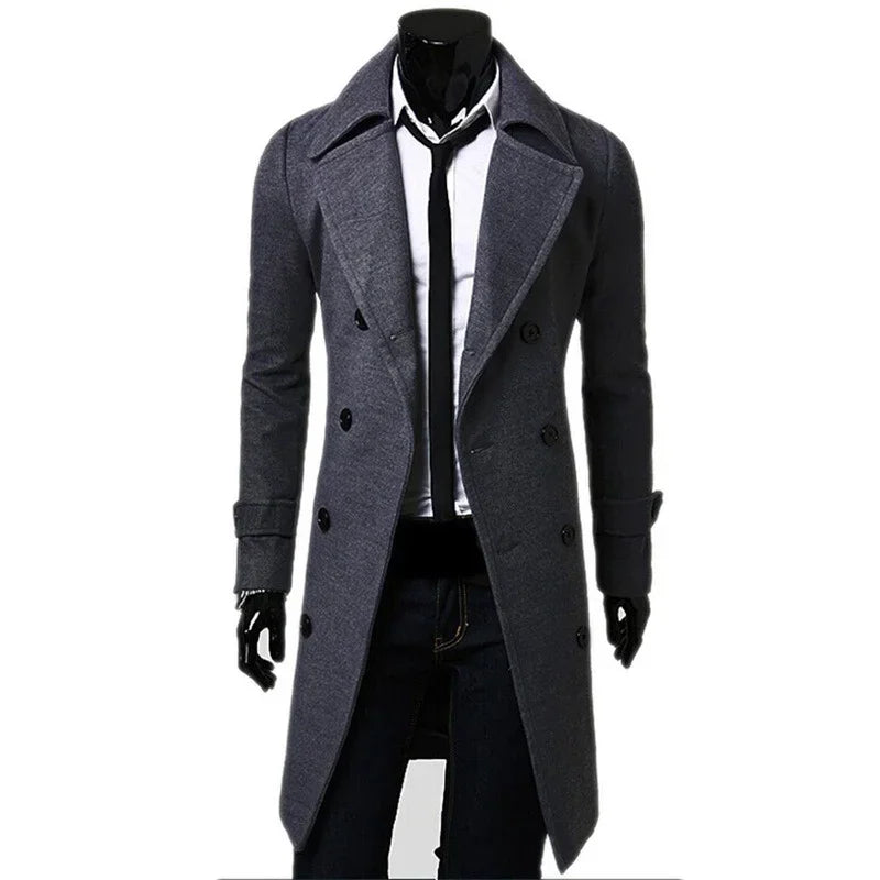 Mens Double Breasted Trench Coat 2023 Winter New Wool Blend High Quality Fashion Casual Slim Fit Solid Color Mens Coat Jacket