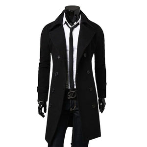 Mens Double Breasted Trench Coat 2023 Winter New Wool Blend High Quality Fashion Casual Slim Fit Solid Color Mens Coat Jacket