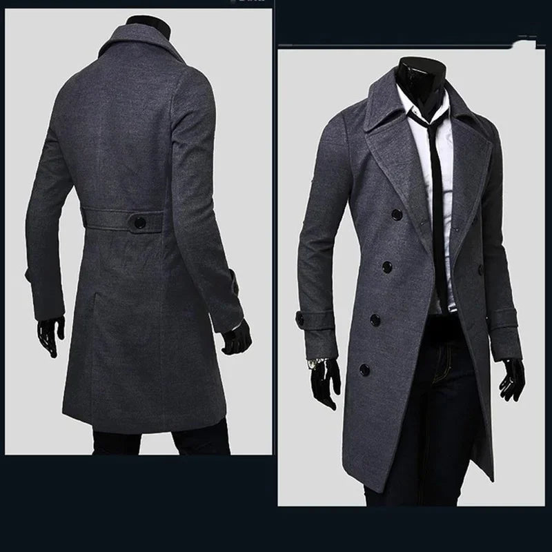 Mens Double Breasted Trench Coat 2023 Winter New Wool Blend High Quality Fashion Casual Slim Fit Solid Color Mens Coat Jacket