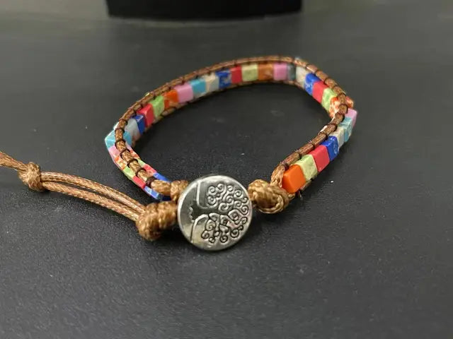 Milangirl Chakra Bracelet Jewelry Handmade Multi  Natural Stone Tube Beads Leather Wrap Bracelet Couples Bracelets Whole sale