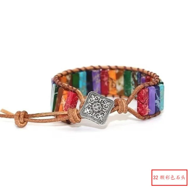 Milangirl Chakra Bracelet Jewelry Handmade Multi  Natural Stone Tube Beads Leather Wrap Bracelet Couples Bracelets Whole sale