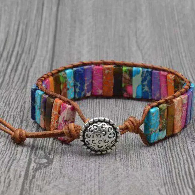 Milangirl Chakra Bracelet Jewelry Handmade Multi  Natural Stone Tube Beads Leather Wrap Bracelet Couples Bracelets Whole sale