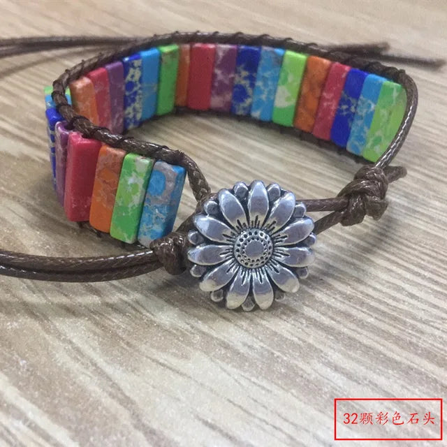 Milangirl Chakra Bracelet Jewelry Handmade Multi  Natural Stone Tube Beads Leather Wrap Bracelet Couples Bracelets Whole sale