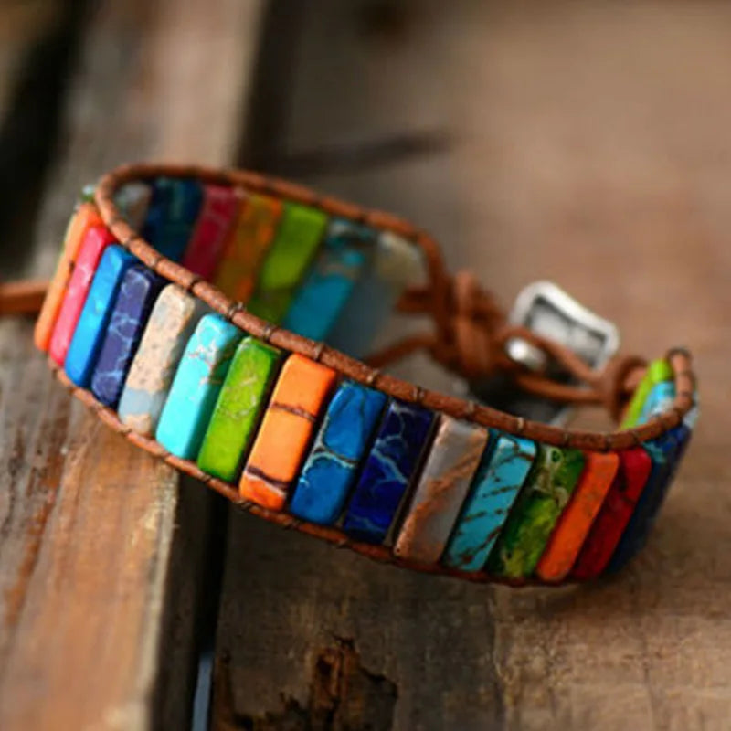 Milangirl Chakra Bracelet Jewelry Handmade Multi  Natural Stone Tube Beads Leather Wrap Bracelet Couples Bracelets Whole sale