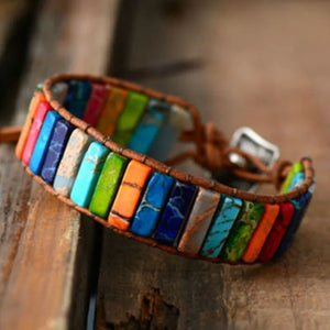 Milangirl Chakra Bracelet Jewelry Handmade Multi  Natural Stone Tube Beads Leather Wrap Bracelet Couples Bracelets Whole sale