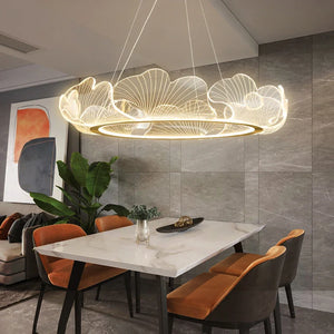 Modern LED Acrylic Lotus Leaf Ceiling Chandeliers Ring Living Dining Room Pendant Light Home Decor Hanging Luxury Lamp Fixtures