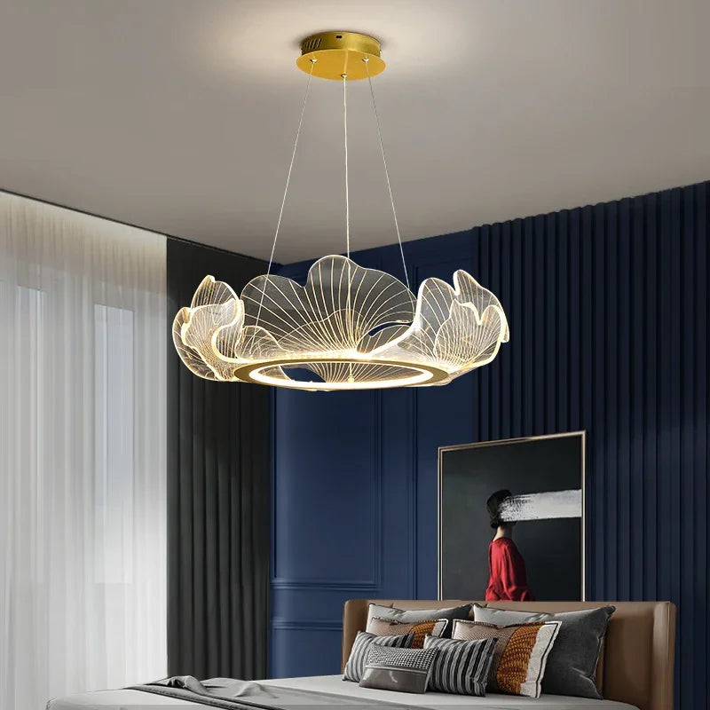 Modern LED Acrylic Lotus Leaf Ceiling Chandeliers Ring Living Dining Room Pendant Light Home Decor Hanging Luxury Lamp Fixtures