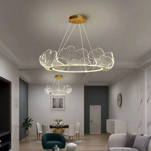 Modern LED Acrylic Lotus Leaf Ceiling Chandeliers Ring Living Dining Room Pendant Light Home Decor Hanging Luxury Lamp Fixtures