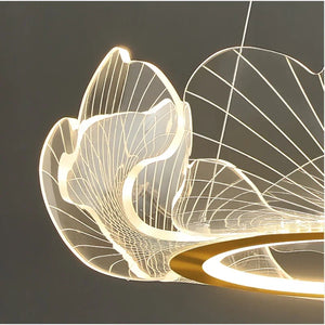 Modern LED Acrylic Lotus Leaf Ceiling Chandeliers Ring Living Dining Room Pendant Light Home Decor Hanging Luxury Lamp Fixtures