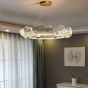 Modern LED Acrylic Lotus Leaf Ceiling Chandeliers Ring Living Dining Room Pendant Light Home Decor Hanging Luxury Lamp Fixtures