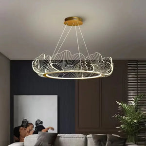 Modern LED Acrylic Lotus Leaf Ceiling Chandeliers Ring Living Dining Room Pendant Light Home Decor Hanging Luxury Lamp Fixtures