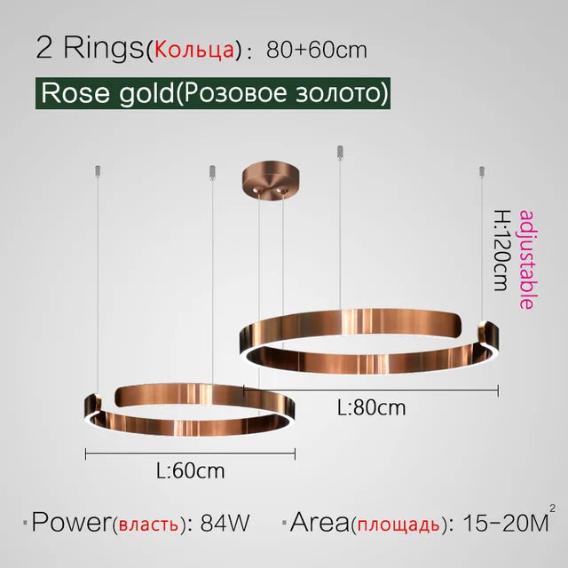 Modern Round Ring Lamp Nordic LED Circle Chandelier For Living Room Kitchen Hotel Decoration Rose Gold Dining Table Hanging Lamp