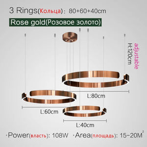 Modern Round Ring Lamp Nordic LED Circle Chandelier For Living Room Kitchen Hotel Decoration Rose Gold Dining Table Hanging Lamp