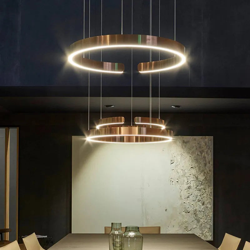 Modern Round Ring Lamp Nordic LED Circle Chandelier For Living Room Kitchen Hotel Decoration Rose Gold Dining Table Hanging Lamp