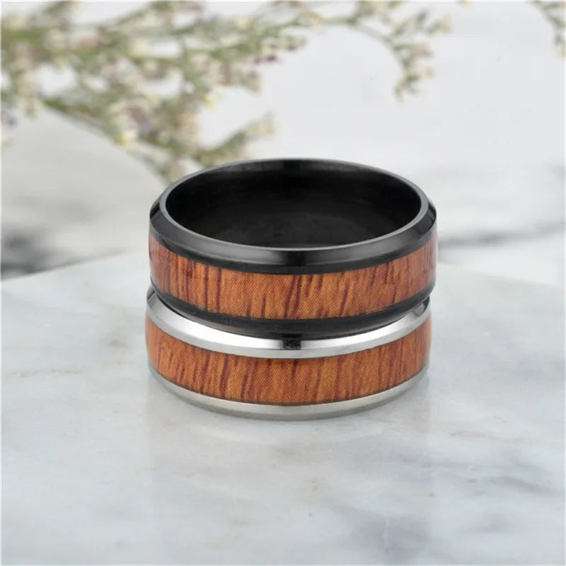 Modyle 2023New Punk Vintage Men Rings White Black Stainless Steel Wood Grain Fashion Women Rings Male Jewelry Gifts