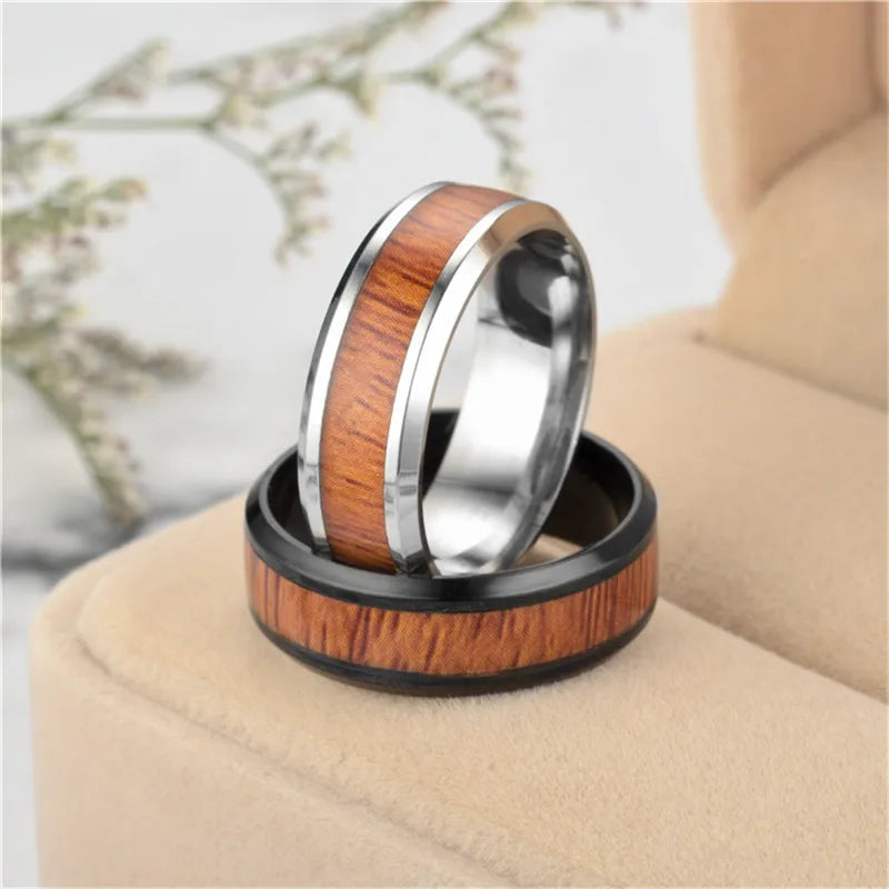 Modyle 2023New Punk Vintage Men Rings White Black Stainless Steel Wood Grain Fashion Women Rings Male Jewelry Gifts