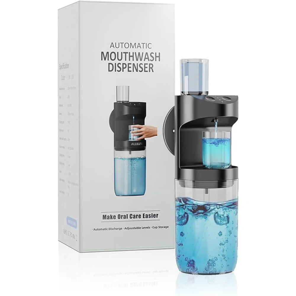 Mouthwash Dispenser Automatic 550ML Mouthwash Dispenser for Bathroom Waterproof Refillable Mouth Wash Dispensers with 2 Cups