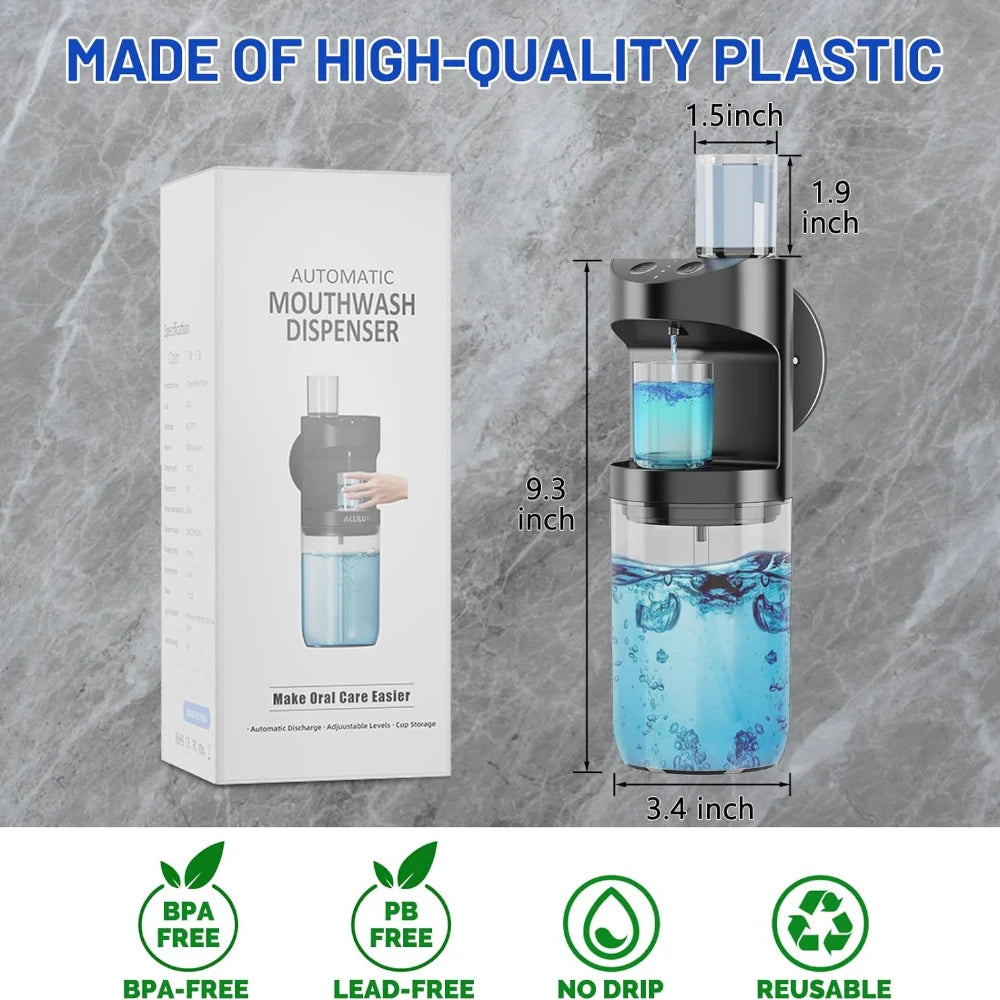 Mouthwash Dispenser Automatic 550ML Mouthwash Dispenser for Bathroom Waterproof Refillable Mouth Wash Dispensers with 2 Cups