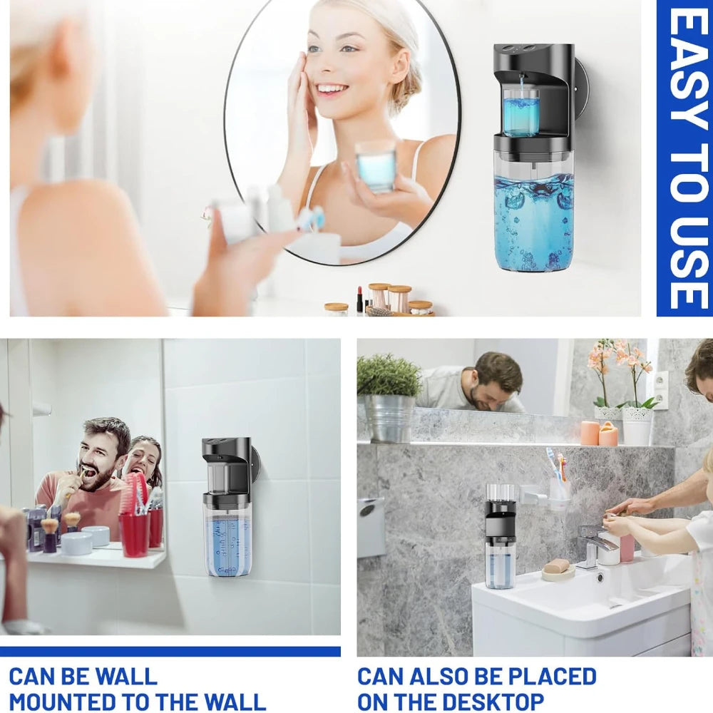 Mouthwash Dispenser Automatic 550ML Mouthwash Dispenser for Bathroom Waterproof Refillable Mouth Wash Dispensers with 2 Cups