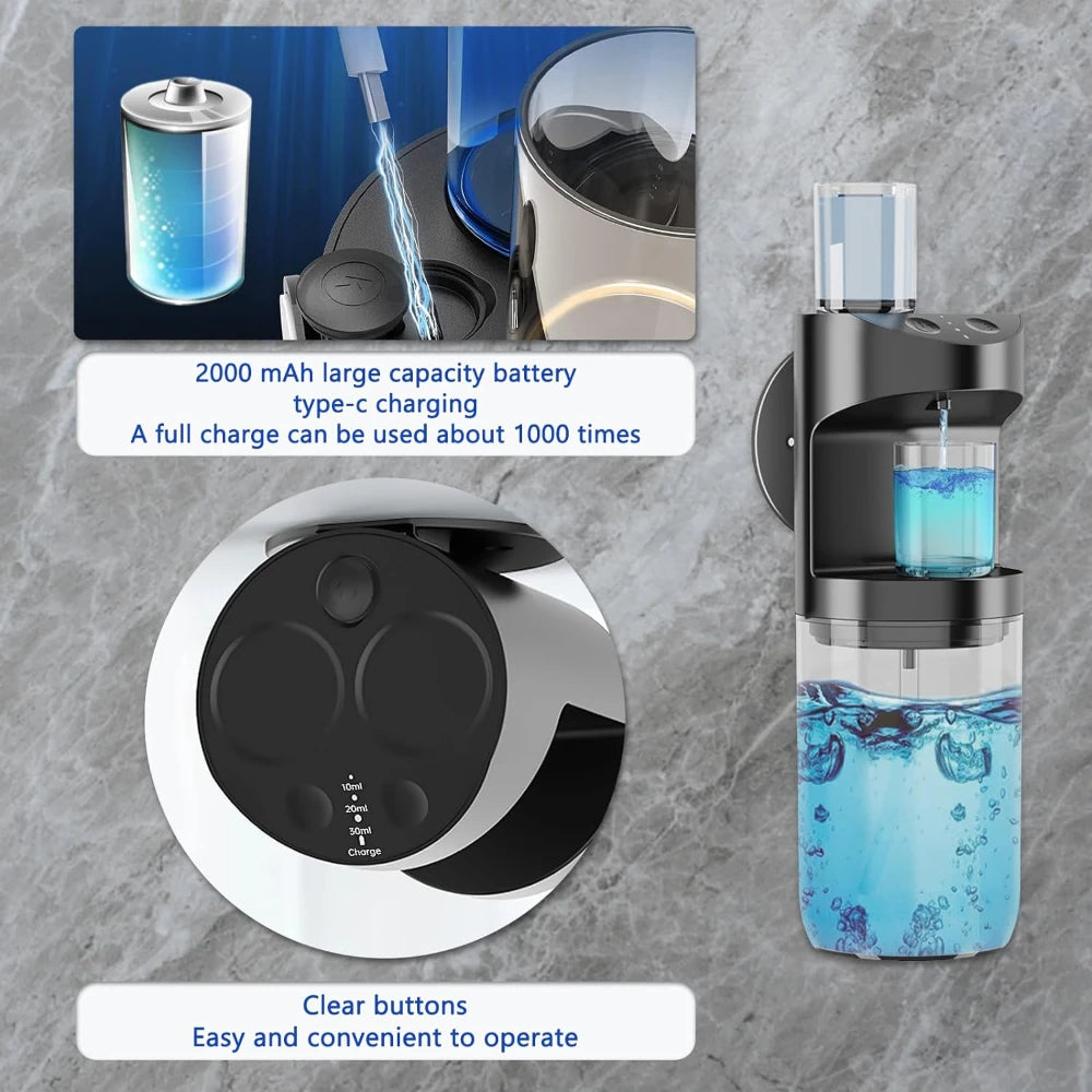 Mouthwash Dispenser Automatic 550ML Mouthwash Dispenser for Bathroom Waterproof Refillable Mouth Wash Dispensers with 2 Cups