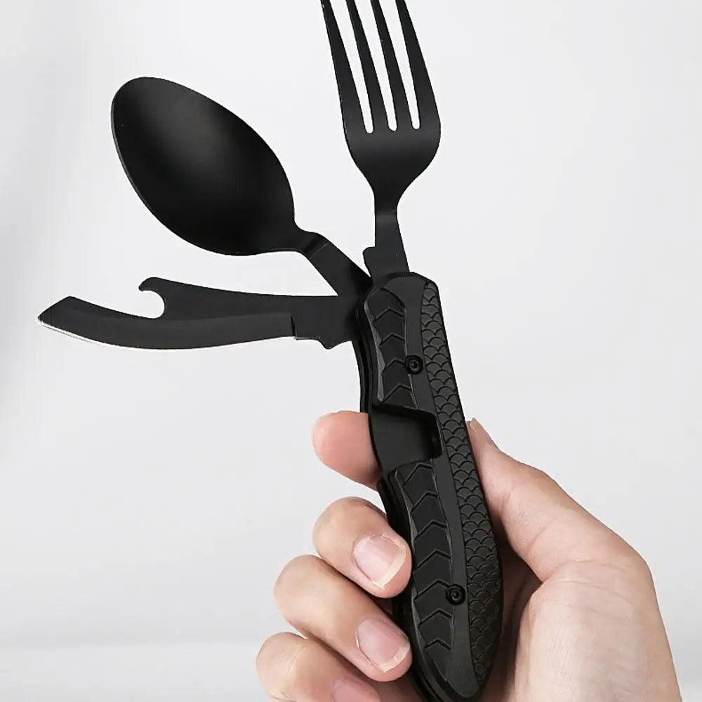 Multi-function 4 In 1 Combo Knife Fork Spoon Folding Cutlery Picnic Hiking Outdoor Travel Portable Tableware