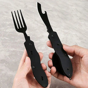 Multi-function 4 In 1 Combo Knife Fork Spoon Folding Cutlery Picnic Hiking Outdoor Travel Portable Tableware