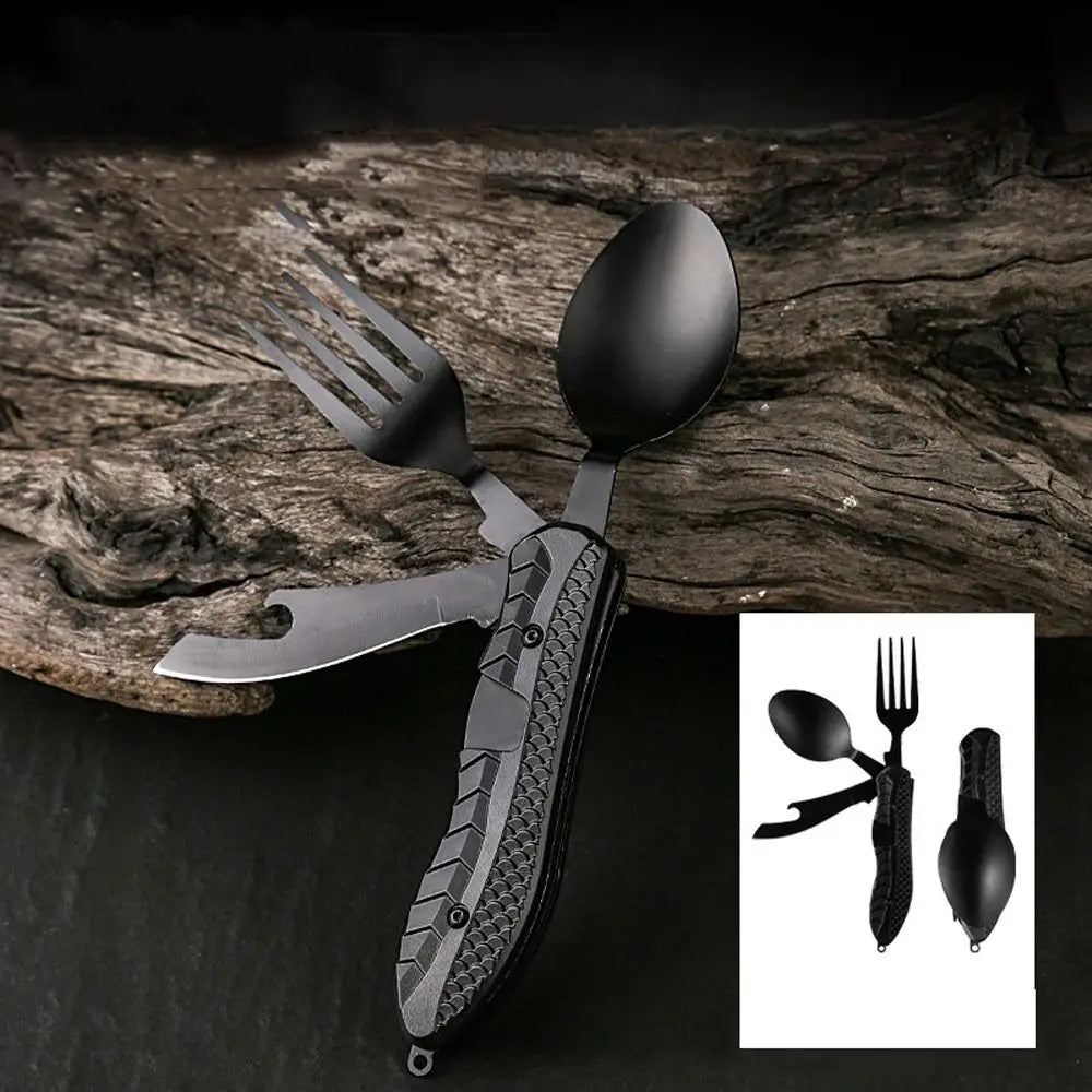 Multi-function 4 In 1 Combo Knife Fork Spoon Folding Cutlery Picnic Hiking Outdoor Travel Portable Tableware