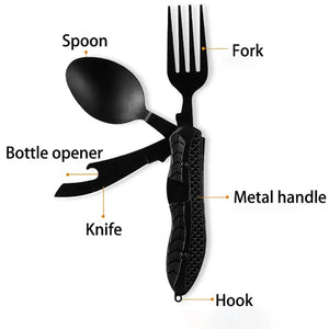 Multi-function 4 In 1 Combo Knife Fork Spoon Folding Cutlery Picnic Hiking Outdoor Travel Portable Tableware