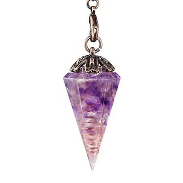 Natural 7 Chakra Crystal Pendulum Healing Hexagonal Amethyst Rose Quartz Reiki Stone Pendulum Pendant for Dowsing Divination