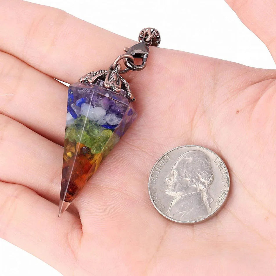 Natural 7 Chakra Crystal Pendulum Healing Hexagonal Amethyst Rose Quartz Reiki Stone Pendulum Pendant for Dowsing Divination