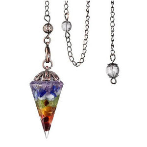 Natural 7 Chakra Crystal Pendulum Healing Hexagonal Amethyst Rose Quartz Reiki Stone Pendulum Pendant for Dowsing Divination