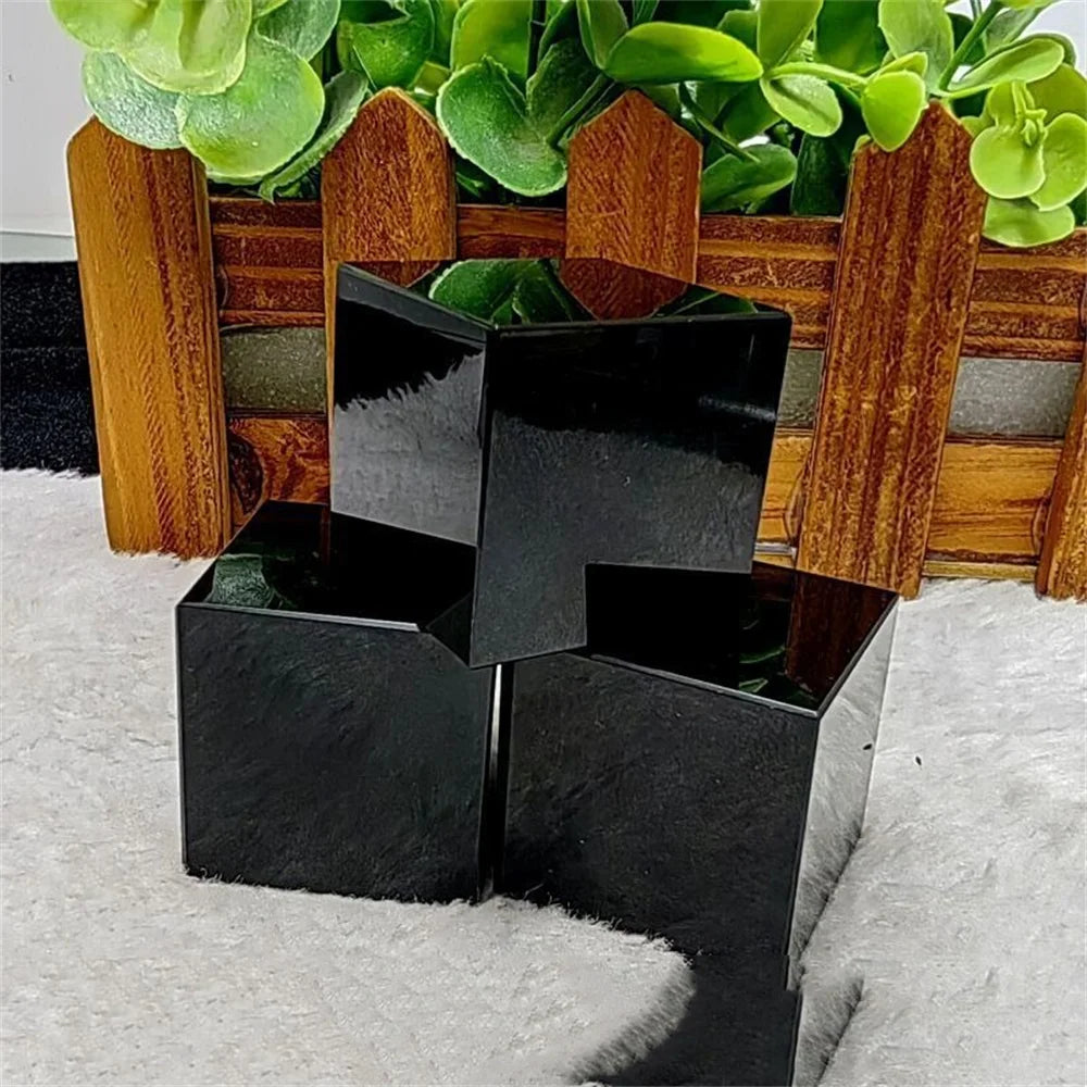 Natural Black Obsidian Quartz Crystal Cube Crystal Stone Polished Specimen Minerals Healing Stone Home Decoration