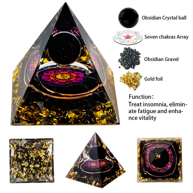 Natural Crystal Energy Generator Pyramid Peridot Amethyst Reiki Healing Crystal Chakra Resin Pyramid Meditation Tool Room Decor