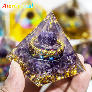 Natural Crystal Energy Generator Pyramid Peridot Amethyst Reiki Healing Crystal Chakra Resin Pyramid Meditation Tool Room Decor