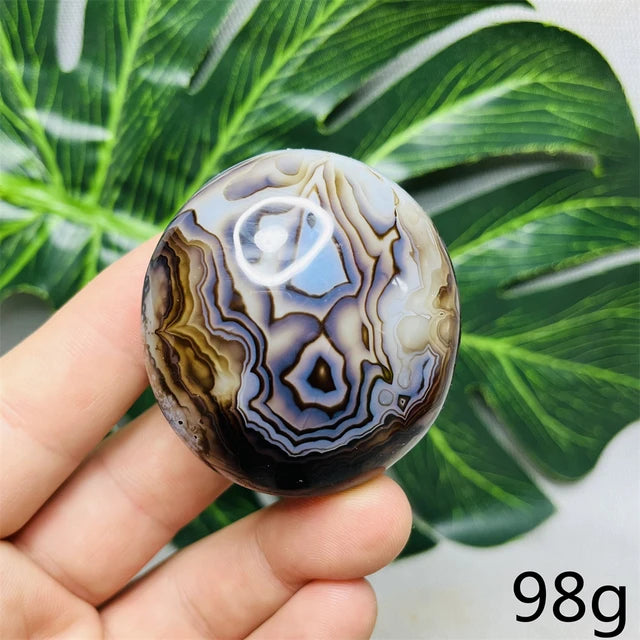 Natural Gemstone Black Agate Palmstone Round Smooth Home Room Decor Spiritual Yoga Meditation Rune Crystal Stone Healing