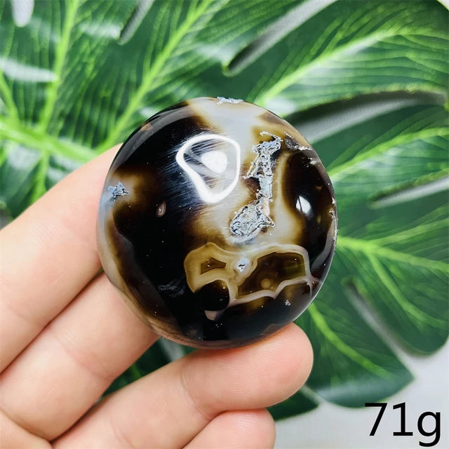 Natural Gemstone Black Agate Palmstone Round Smooth Home Room Decor Spiritual Yoga Meditation Rune Crystal Stone Healing