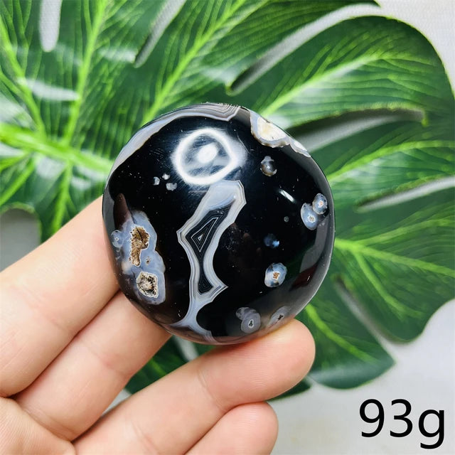 Natural Gemstone Black Agate Palmstone Round Smooth Home Room Decor Spiritual Yoga Meditation Rune Crystal Stone Healing