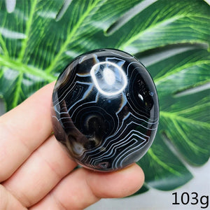 Natural Gemstone Black Agate Palmstone Round Smooth Home Room Decor Spiritual Yoga Meditation Rune Crystal Stone Healing