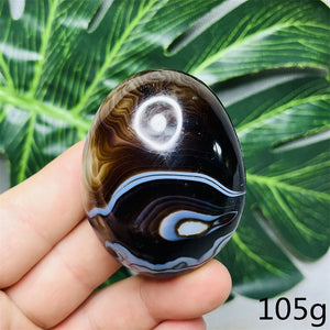 Natural Gemstone Black Agate Palmstone Round Smooth Home Room Decor Spiritual Yoga Meditation Rune Crystal Stone Healing