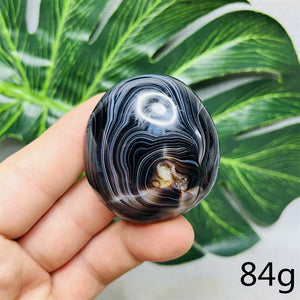 Natural Gemstone Black Agate Palmstone Round Smooth Home Room Decor Spiritual Yoga Meditation Rune Crystal Stone Healing