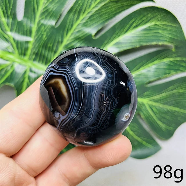 Natural Gemstone Black Agate Palmstone Round Smooth Home Room Decor Spiritual Yoga Meditation Rune Crystal Stone Healing