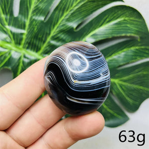 Natural Gemstone Black Agate Palmstone Round Smooth Home Room Decor Spiritual Yoga Meditation Rune Crystal Stone Healing