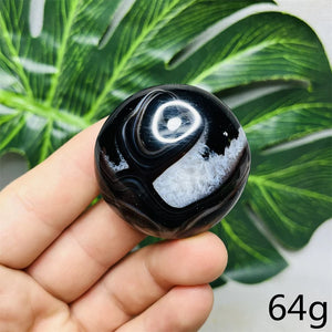 Natural Gemstone Black Agate Palmstone Round Smooth Home Room Decor Spiritual Yoga Meditation Rune Crystal Stone Healing