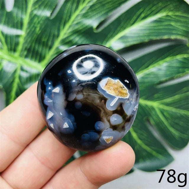 Natural Gemstone Black Agate Palmstone Round Smooth Home Room Decor Spiritual Yoga Meditation Rune Crystal Stone Healing