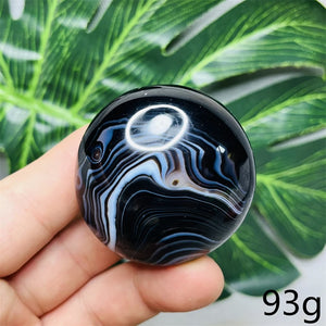 Natural Gemstone Black Agate Palmstone Round Smooth Home Room Decor Spiritual Yoga Meditation Rune Crystal Stone Healing